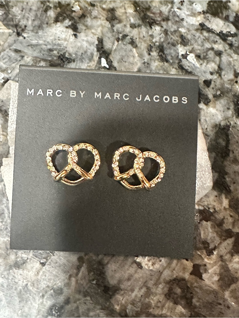 Marc by Marc Jacobs Gold Crystal Pretzel-Heart Studs